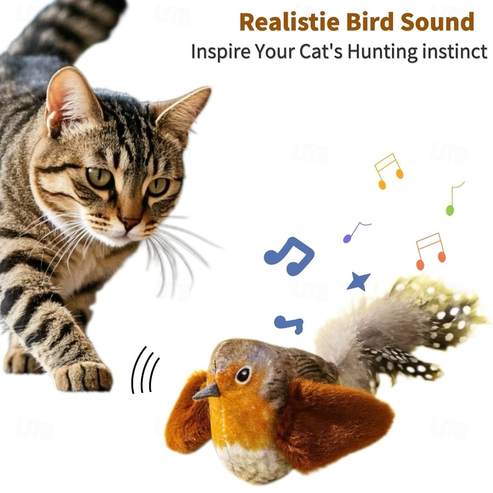 2026年 鳥のさえずりが聞こえるインタラクティブな猫のおもちゃ &羽ばたき、自動鳴き声 &キャットニップ &室内猫用のロープ、引っかき用のティーザースティック &噛む、退屈しのぎのペット用品  コレクション – $15.49 –P1