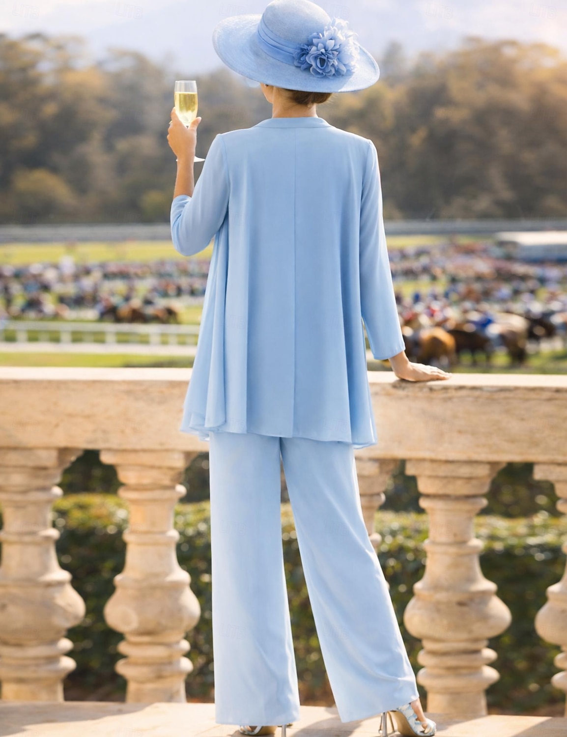 3-delt buksedress gulvlang mor til bruden kjole langermet rund hals elegant formell brudgjest med perler 2026 - $125.99 –P2