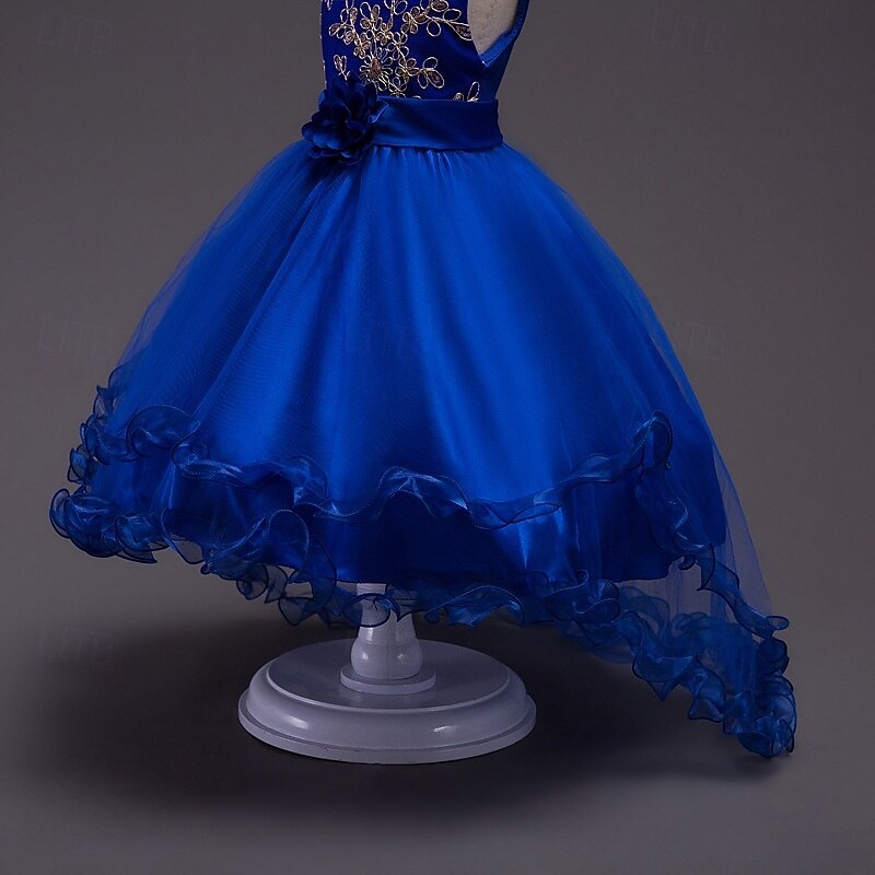 Robe de Demoiselle d'Honneur Fille Fille Robe de soirée Tenue de mariage Soirée Mariage Formel Élégant Mode Beau Maille Fleuri Sans manches Col Rond Gris bleu marine 4 ans et + de 2026 ? $29.99 –P6