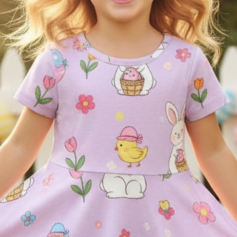 פסחא בנות ' תלת מימד גראפי שפן אַרנֶבֶת שמלה שרוולים קצרים הדפסת תלת מימד קיץ אביב יומי חופשה מפלגה סגנון חמוד בסיסי יום יומי ילדים 4-12 שנים שמלת קז'ואל שמלה עם כיווץ במותן עד הברך רגיל 2026 - $19.99 –P2