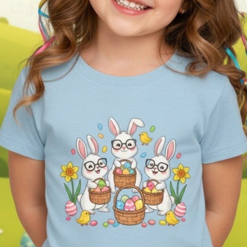 Easter Girls' 3D Graphic Rabbit T shirt Tee Short Sleeve 3D Print Summer Spring Sports Fashion Streetwear Kids 4-12 Years Crew Neck Casual Daily Outdoor Regular Fit 2026 - $15.99 –P2