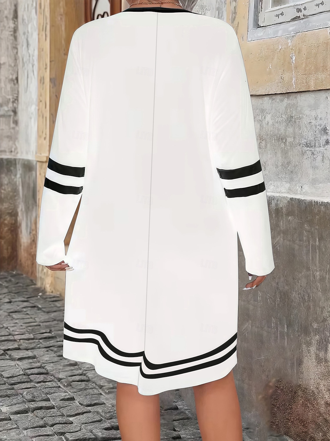 Per donna Mini Abito Abito a trapezio Abito Estivo Casual Quotidiano Vestibilità comoda A righe Manica 3/4 Scollo a V Nero Bianco Estate Primavera Autunno del 2026 a $36.99 –P2