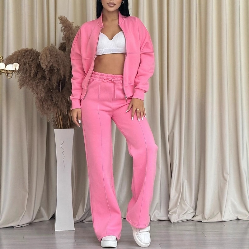 Dames Trainingspak Broeken Sets Bolero Top Lange mouw Overhemdkraag Effen Vetoketju Modieus Streetwear Casual Dagelijks Buiten blauw Blozend Roze Donker Roze Lente Normale pasvorm 2026 - $38.99 –P1