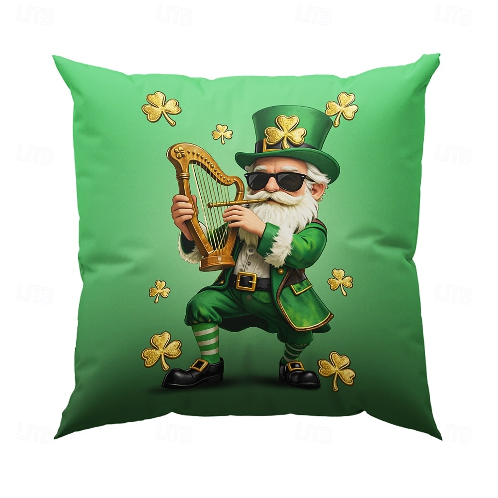 Szent Patrik-napi lóhere manó sör díszpárnahuzat 45x45 cm, vintage retro zöld 3D nyomtatott dekoratív párnahuzat 2026 - $10.99 –P6