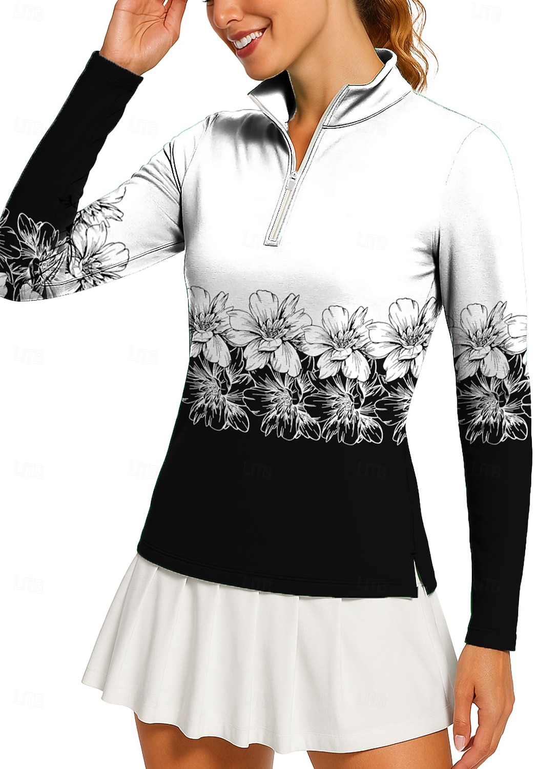 Naisten Geometrinen Kukat Poolopaita Tennispaita Pitkähihainen Painettu Neljänneksen postinumero Pullover UV suoja Elastinen Hengittävä Tennis Golf Pickleball poolokaulus Vetoketjullinen kaulus 2026 - $25.99 –P1