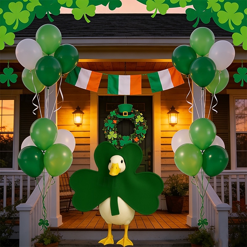 Костюм гуся для крыльца на День Святого Патрика, 23-дюймовая статуэтка гуся, ирландский клевер для лужайки. &Украшение для крыльца — только костюм, гусь в комплект не входит. 2026 - $25.99 –P2