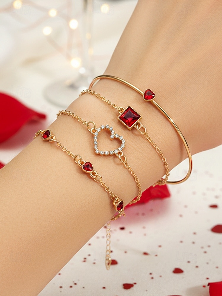 Zestaw bransoletek z zawieszkami w kształcie serca dla kobiet, wielokolorowe bransoletki ze stopu z kryształkami, elegancka i romantyczna biżuteria dla kobiet, idealna na walentynki, na co dzień, na randkę i do codziennych stylizacji 2026 - $9.99 –P1