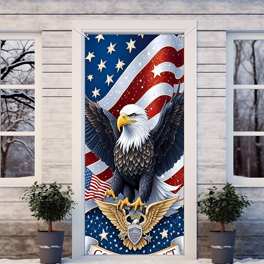 striscione patriottico per porta, bandiera americana, aquila calva e croce, decorazione religiosa da parete, cartello per portico del 4 luglio del 2026 a $17.99 –P7