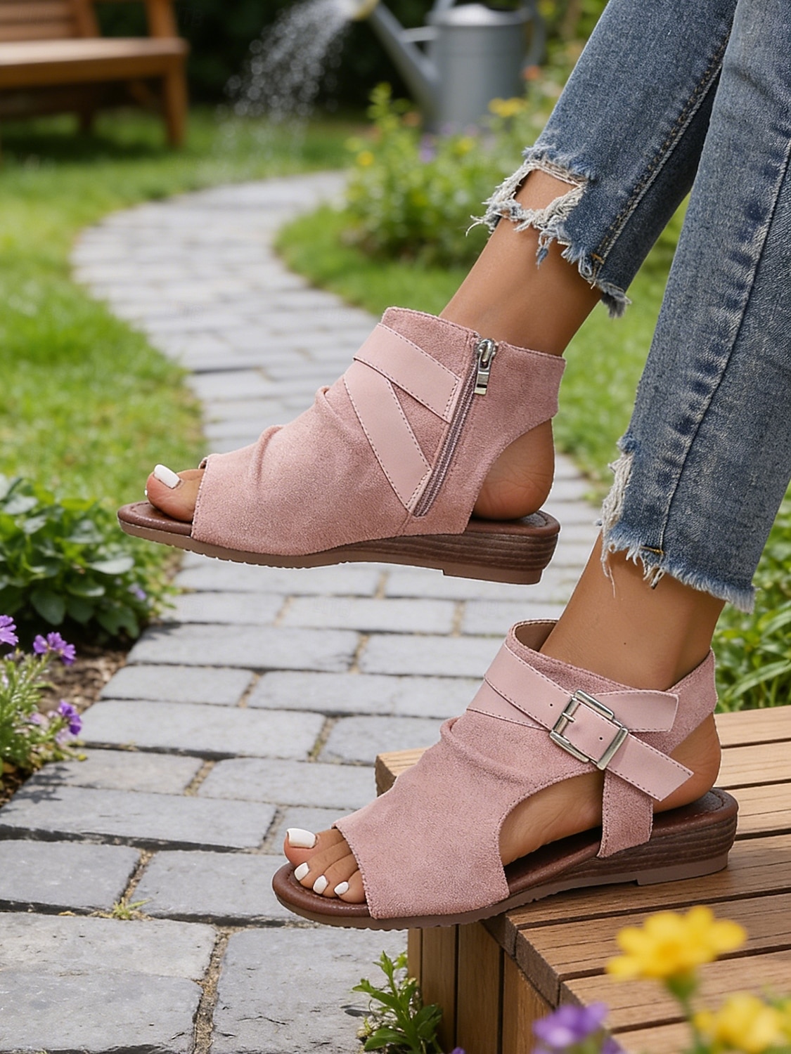 Sandales à bout ouvert en imitation daim pour femme, fermeture éclair à l'arrière – style décontracté chic, confort optimal pour la marche, les voyages, le week-end, le jardinage et le quotidien de 2026 ? $42.99 –P5