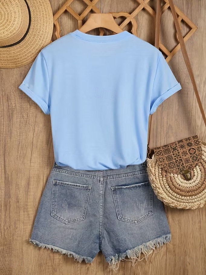 Per donna Maglietta Stampato Grafico Ancora Vintage Elegante Classico Manica Corta Girocollo Top Regolari Quotidiano Weekend Blu Bianco Estate Primavera del 2026 a $22.99 –P3