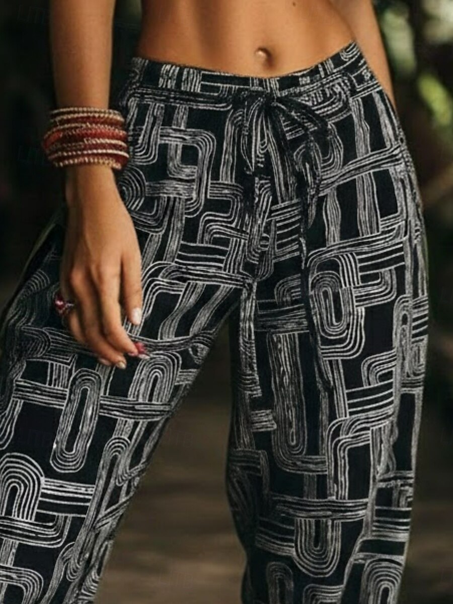 Per donna Gamba larga Pantaloni Estivi Pantaloni Vacanza Streetwear Casual Lunghezza intera Vita media Grafico Geometrico Coulisse Tasca Stampa Confortevole Inelastico Casuale Quotidiano All'aperto del 2026 a $26.99 –P3