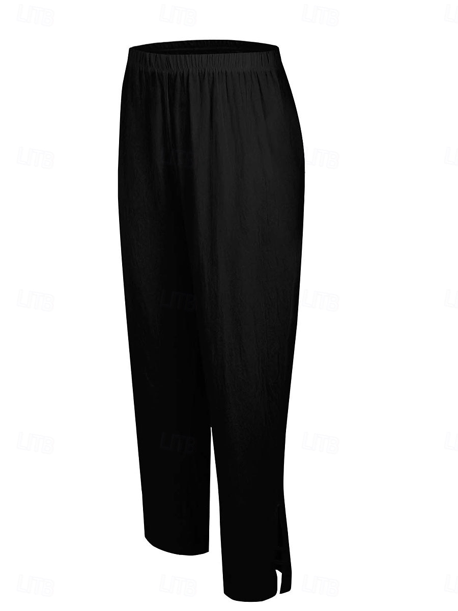 Dam Byxor av linne i bomull Kinesiska Semester Streetwear Grundläggande Fullängd Medium Midja Slät Ficka Elastisk midja Bekväm Komfort Oelastisk Dagligen Utomhus Semester Grå Svart Vit Armégrön 2026 - AU $15.84 –P9