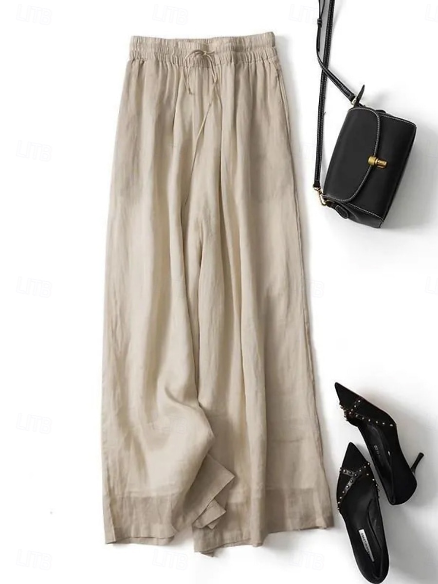 Women's Trousers Summer Pants Baggy Pants Beach Pants Vacation Fashion Streetwear Full Length High Waist Plain Drawstring Elastic Waistband Comfort Soft Breathable Stretchy Beach Holiday Apricot 2026 - $22.99 –P4