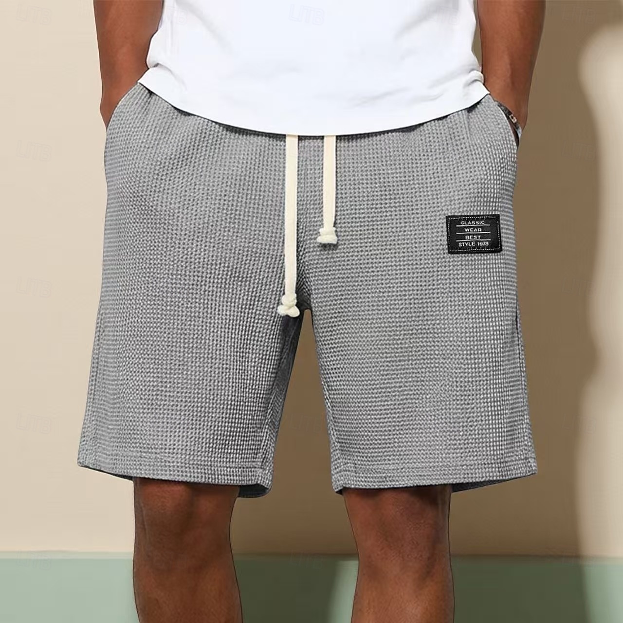Men's Waffle Waffle Shorts Shorts Casual Shorts Elastic Waist Textured Plain Comfort Breathable Knee Length Casual Outdoor Beach Vacation Fashion Light Green Navy Blue Micro-elastic 2026 - $22.99 –P9