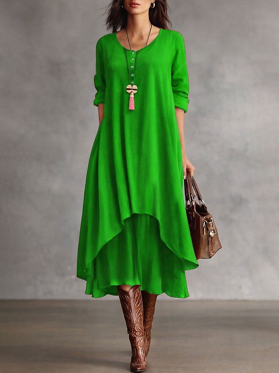 Femmes Robe Midi Robe fourreau Robe trapèze Occasionnel Fête Coupe Ample Couleur Unie manche longue Col ras du cou Bleu Jaune Rouge Violet Printemps Automne Hiver de 2026 ? $13.49 –P5