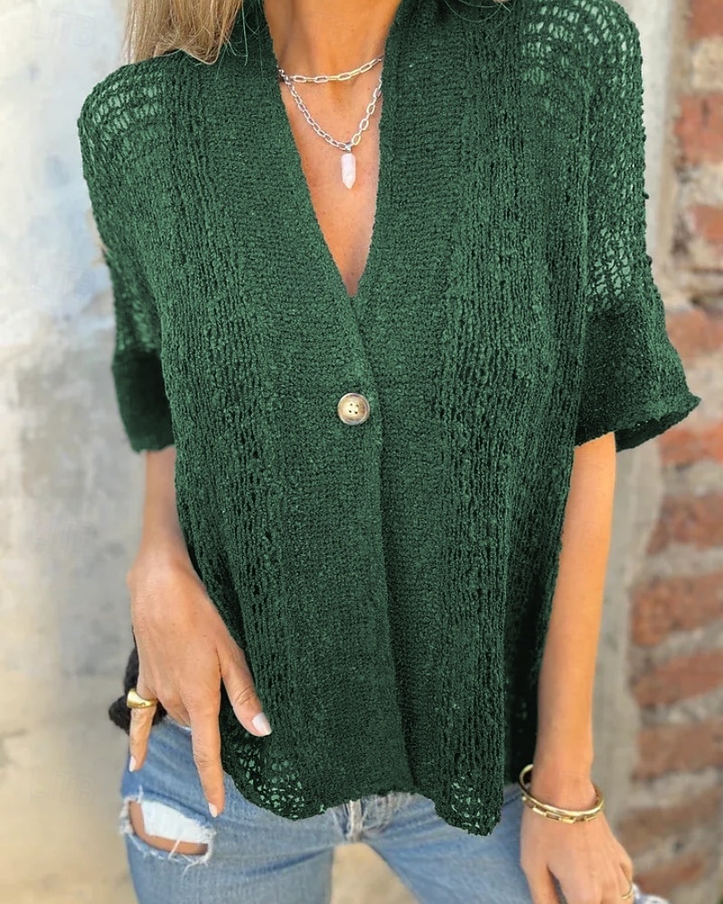 Per donna Camicia Blusa Traforato Semplice Vintage Elegante Manica Corta Scollo a V Top Regolari Top corti Quotidiano Ferie Uscire Nero Bianco Rosa Marrone Verde Estate Primavera del 2026 a $36.99 –P4