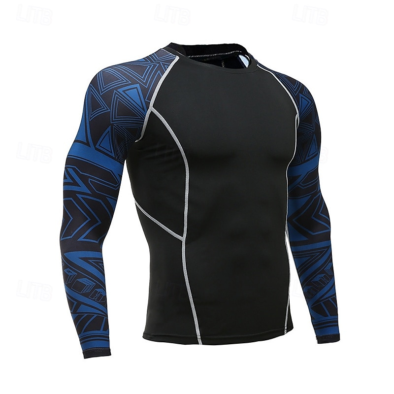 Муж. Цветочный принт Футболка для бега Компрессионная футболка Весна Осень Длинный рукав Быстровысыхающий Сжатие видеоизображений Влагоотводящие 2026 - $15.49 –P5