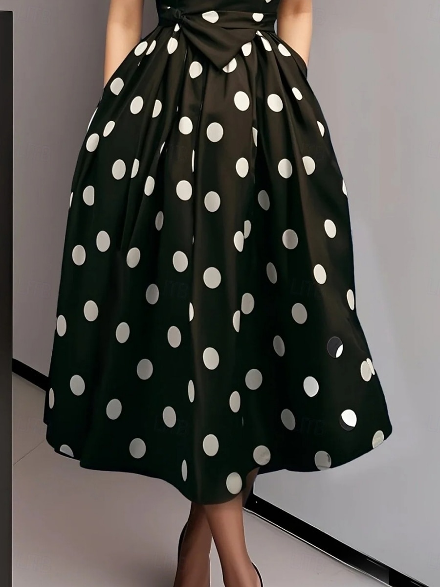 בגדי ריקוד נשים שמלת מידי שמלת קז'ואל שמלת עבודה שמלה מנוקדת אלגנטית אופנתי מודרני בָּחוּץ חופשה ליציאה רגיל נקודה ללא שרוולים צווארון V שחור לבן קיץ אביב 2026 - $31.99 –P4