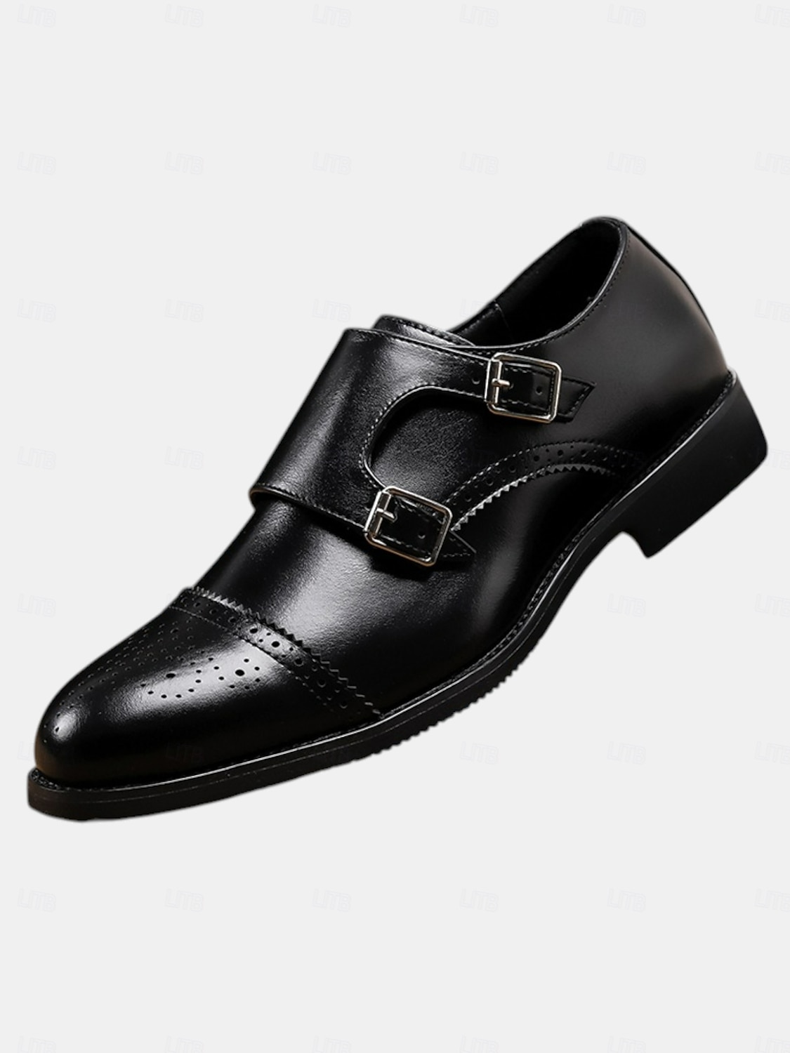 Sapatos sociais masculinos de couro sintético marrom com tira dupla de monge e detalhes brogue, estilo clássico para casamento, uso formal e empresarial de 2026 por $54.99 –P4