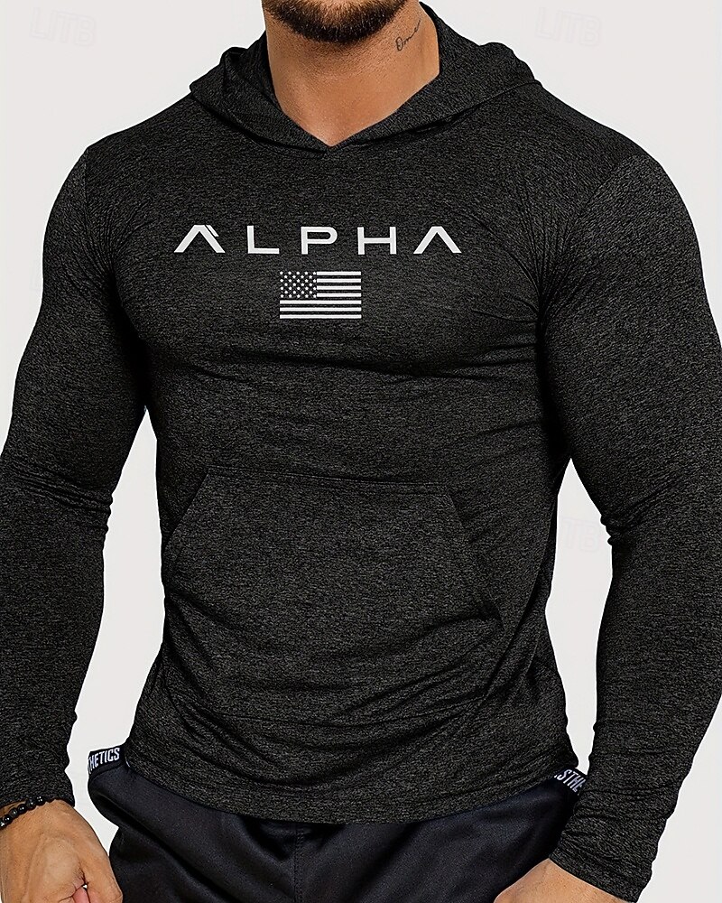 Voor heren Brief Hardloopshirt Compressieshirt Lente Herfst Lange mouw Sneldrogend Compressie Vochtregelerend Sportschooltraining Actieve training Oefening Zwart Grijs Sportkleding Sportkleding 2026 - $28.99 –P6