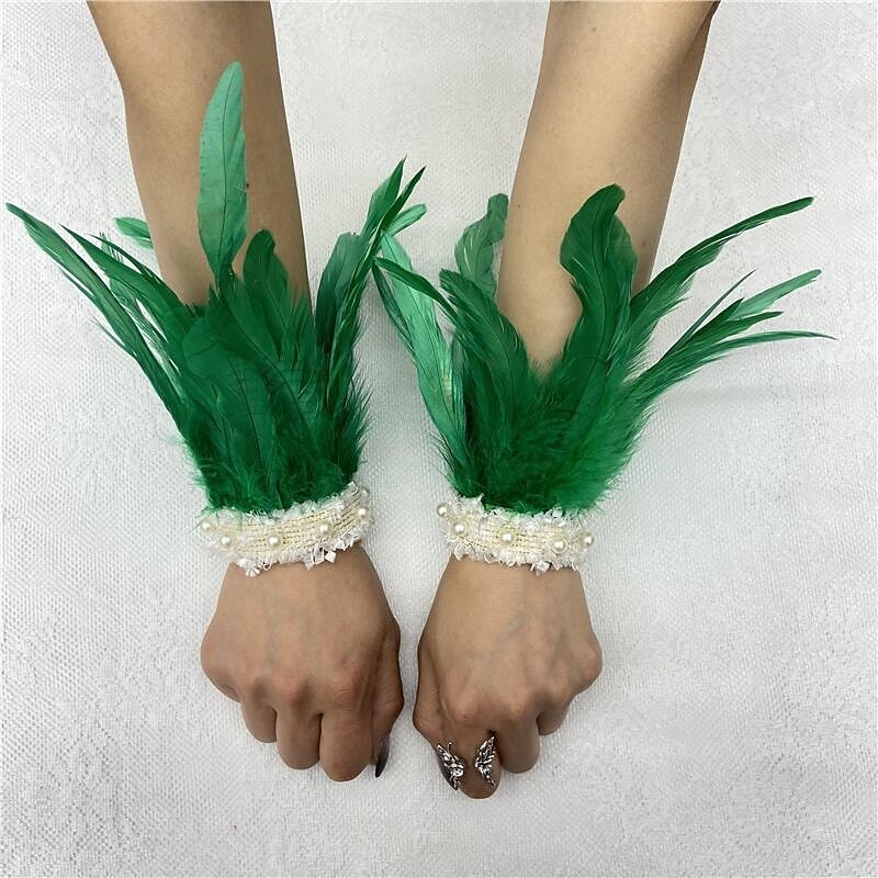 Carnaval 2026 Rio Carnaval Szamba Kiegészítők női zöld tollas csuklópántok fehér gyöngy csipkével Brazíliai Fesztivál Előadói Jelmez 2026 - $9.99 –P1