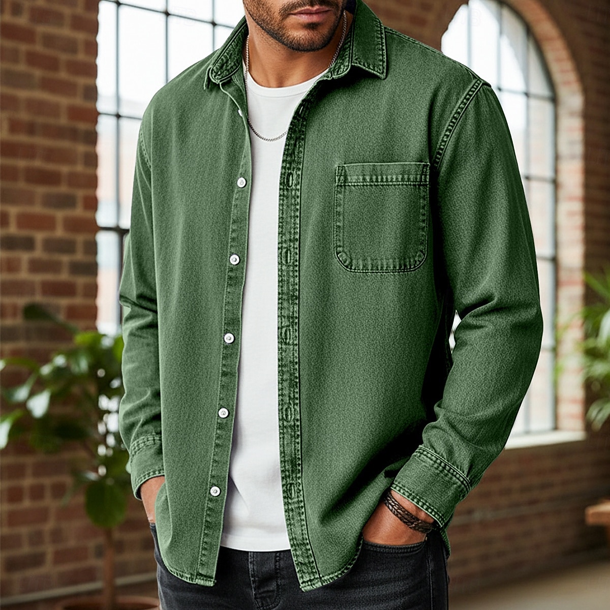 Herren Hemd Freizeithemd Vintage-Shirt Knopfhemd Acid-Wash-Shirt Blau Schwarz Hellgrün Wein Marineblau Langarm Einfach Revers Lässig Streetwear Tasche Bekleidung Baumwolle Mode Retro Vintage Lässig 2026 - $40.99 –P10