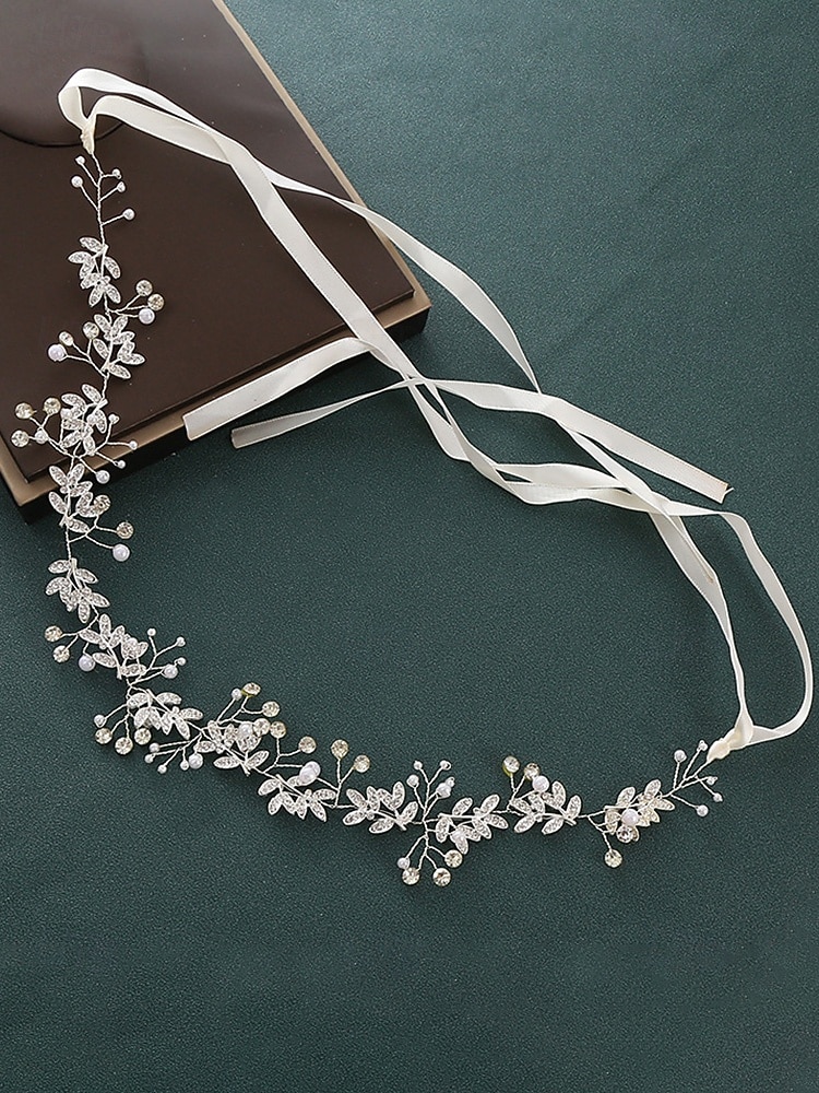 Brauthaarschmuck, gold-weißer Haarreif aus Polyester mit Strass- und Perlenverzierungen, elegante Brauthaaraccessoires 2026 - $11.99 –P8