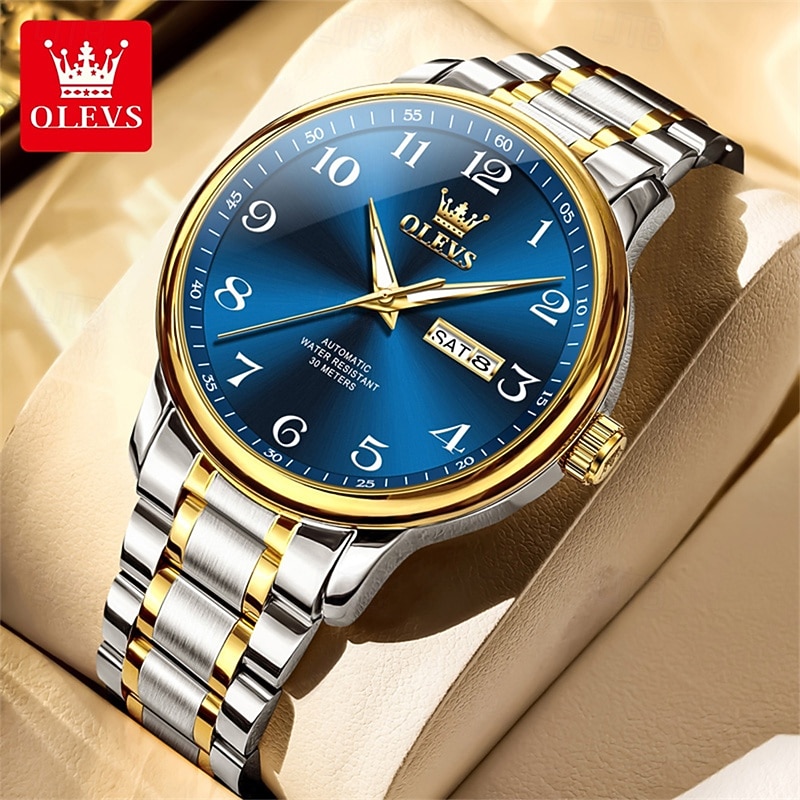New Olevs Men'S Business Watch With Luminous Calendar, Week Display, Fully Automatic Mechanical Movement, Casual And Fashionable Digital Watch, Water-Resistant, Sporty Wristwatch 2026 - $95.99 –P1