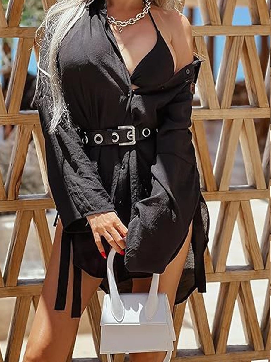 Per donna Mini Abito Abito Bianco Abito da Spiaggia Abito nero Abito Camicia Elegante Moda Classico Manica a pipistrello Quotidiano All'aperto Spiaggia Vestibilità comoda Semplice Manica Lunga del 2026 a $27.99 –P3