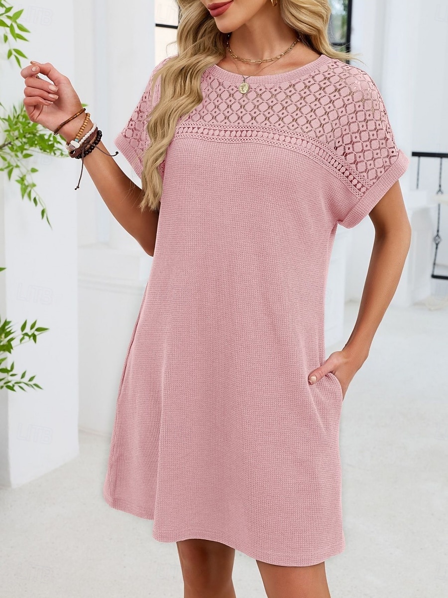 Mujer Mini vestido Vestido estilo camiseta Vestido de verano Casual Diario Holgado Plano Manga Corta Cuello Barco Azul Piscina Blanco Rosa Rojo Verano 2026 - $32.99 –P16