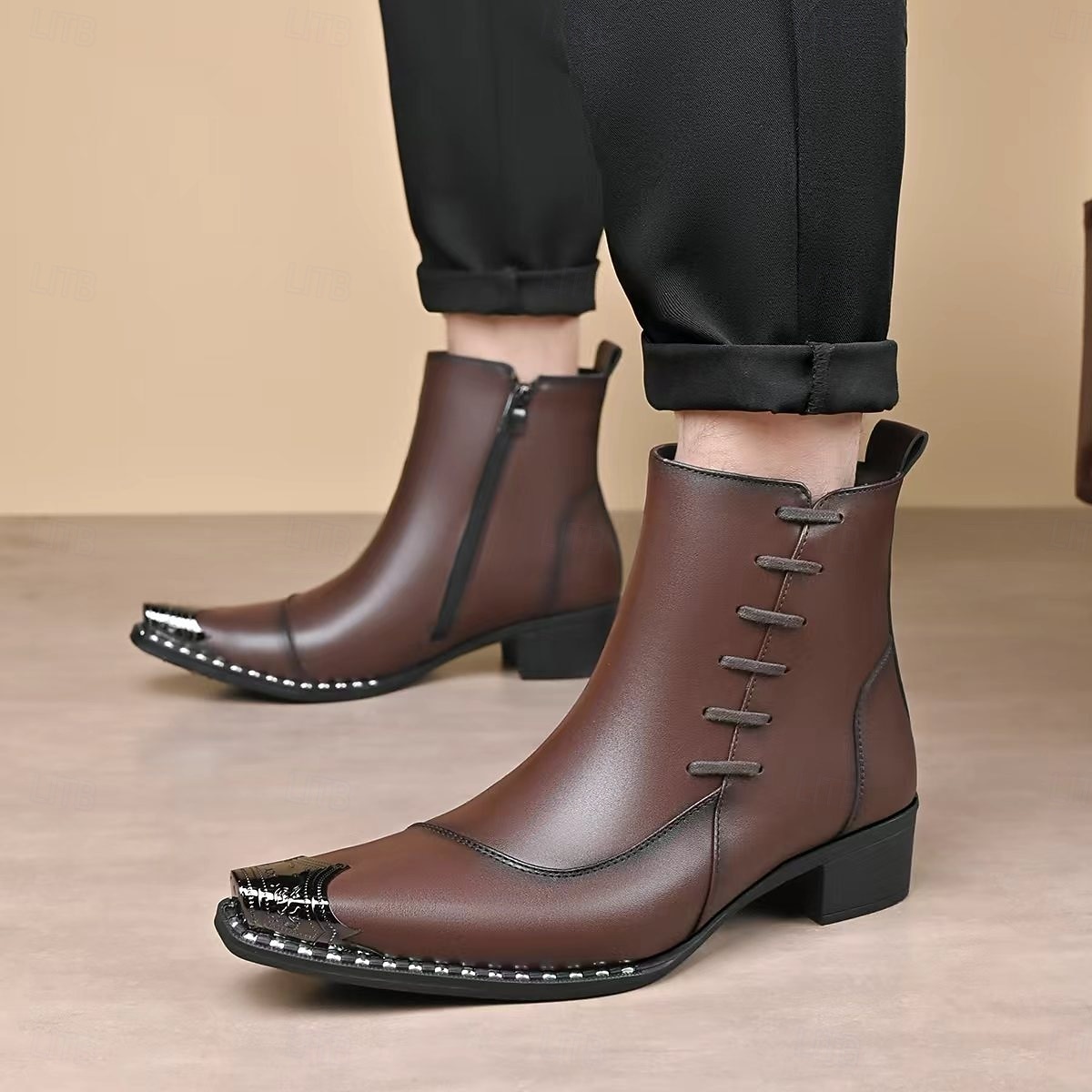 Мужские коричневые ботильоны из искусственной кожи с декоративной строчкой, элегантные свадебные туфли, идеально подходящие для жениха и гостей свадьбы. 2026 - $79.99 –P7