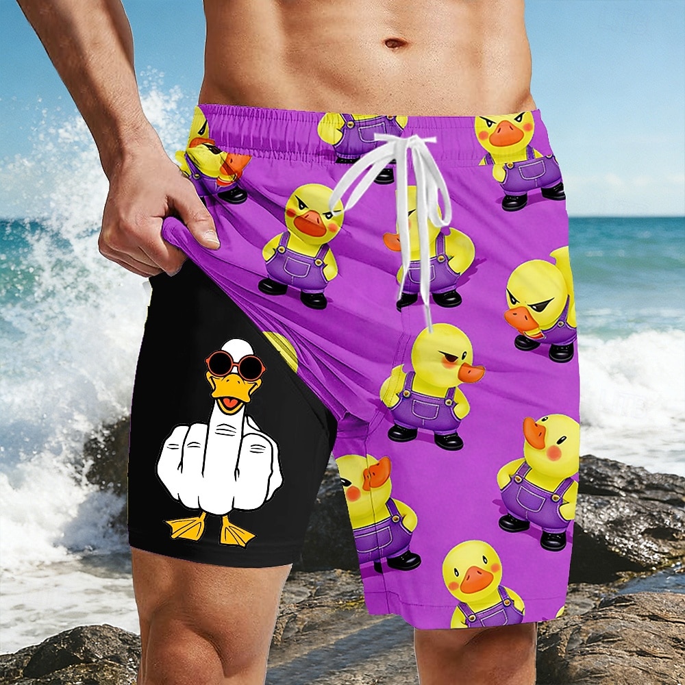 Bărbați Amuzant Rață Degetul mijlociu Pantaloni scurți căptușiți Pantaloni scurți de baie 2 în 1 Pantaloni Scurți de Înot Talie medie Hawaiană Vacanta la plaja Buzunare laterale Cu căptușeală de 2026 - $22.99 –P1