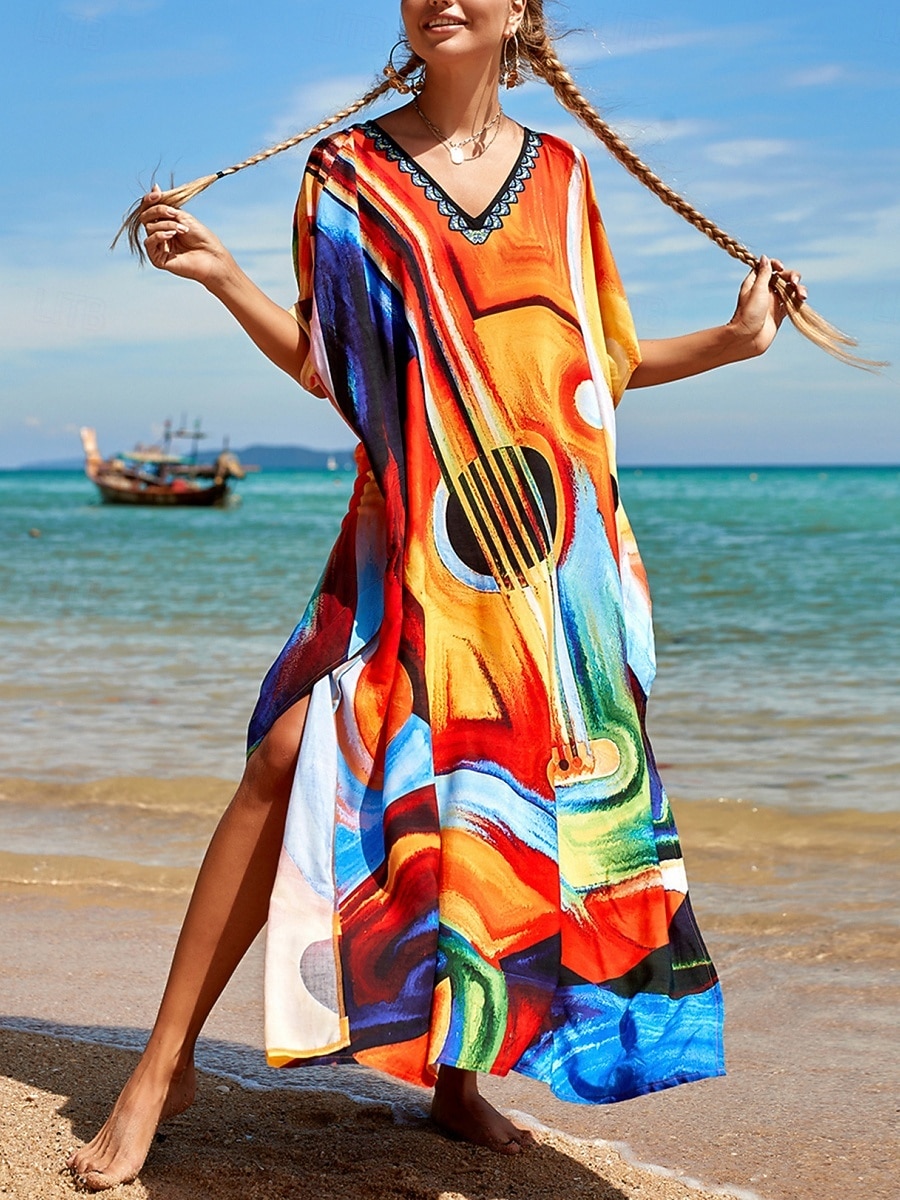 Women's Maxi Dress Beach Dress Casual Dress Boho Dress Cover Up Elegant Fashion Modern Outdoor Vacation Going out Loose Fit Abstract Half Sleeve V Neck Blue Pink Royal Blue Orange Summer Spring 2026 - $29.99 –P14