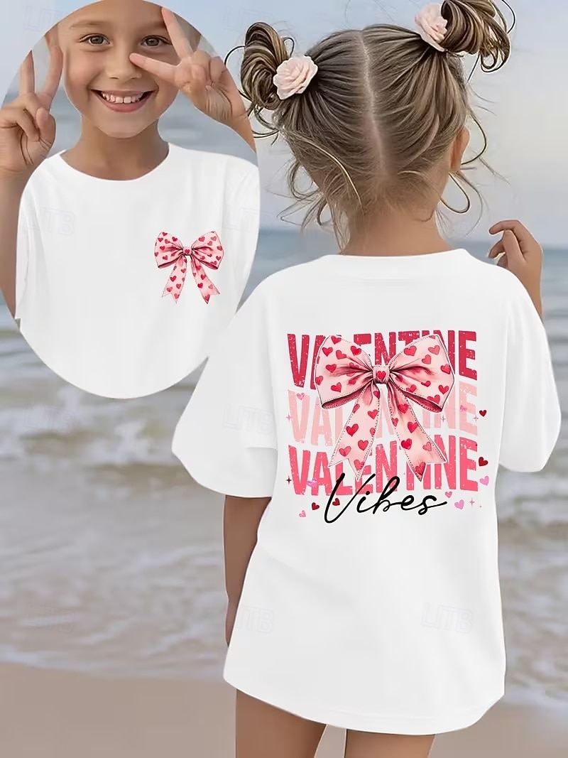 Valentines Girls' 3D Graphic Bow tie T shirt Tee Short Sleeve 3D Print Summer Spring Sports Fashion Streetwear Kids 4-12 Years Crew Neck Casual Daily Outdoor Regular Fit 2026 - $12.99 –P12