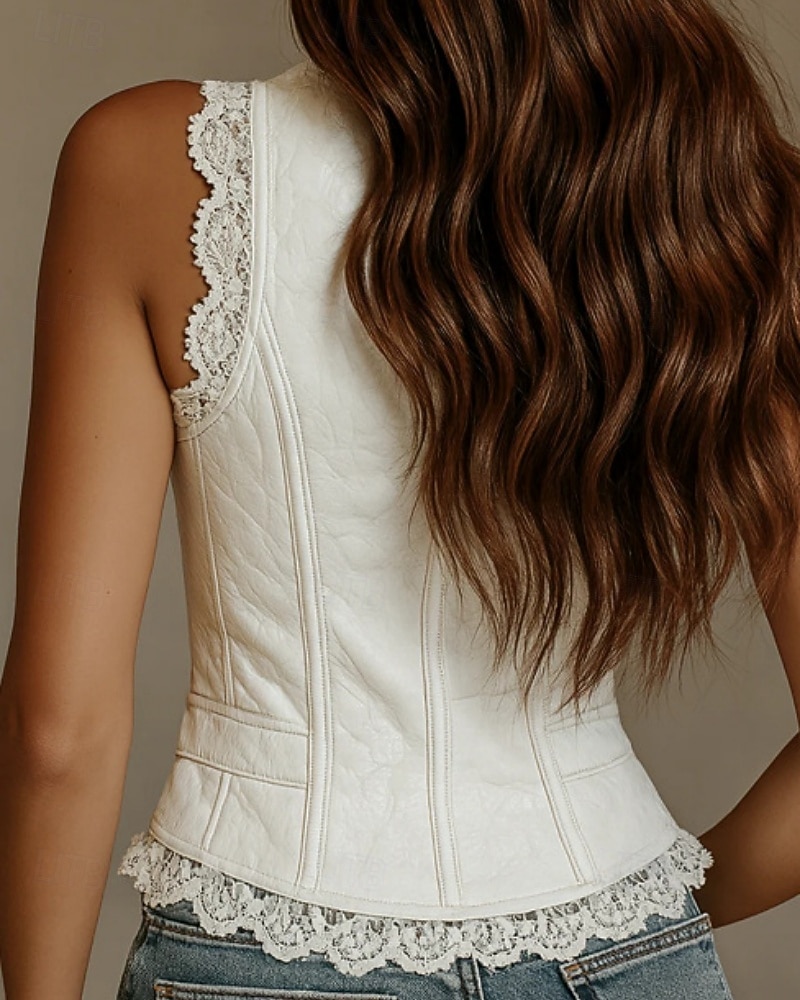 Mujer Blusa Tops de encaje Encaje Plano Elegante Sensual Moderno Sin Mangas Escote en Pico Tops regulares Diario Festivos Noche Negro Blanco Verano Primavera 2026 - $46.99 –P3