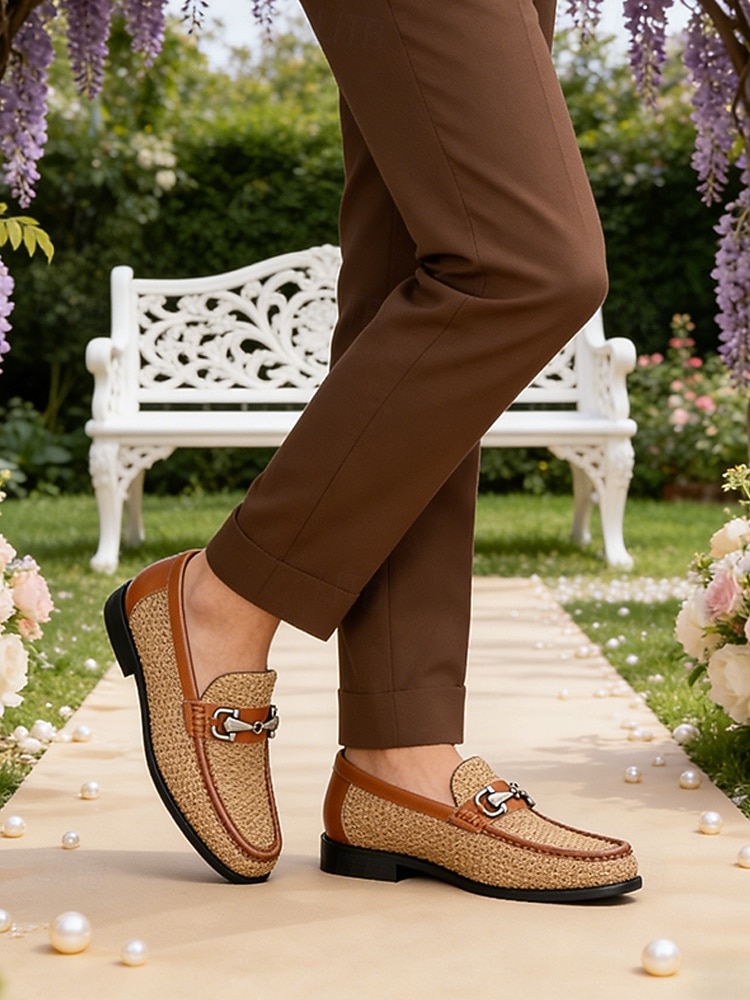 Mocasini eleganți din piele pentru bărbați - design țesut cu detalii din piele, ideali pentru ocazii casual și semi-formale 2026 - $94.99 –P1