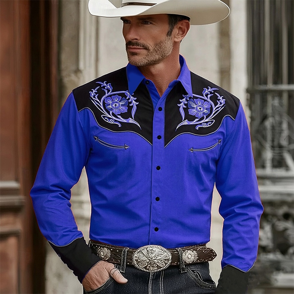 Voor heren Bloemenprint Bloemen Overhemd Westers overhemd Cowboyshirt Lange mouw Vintage Retro Casual Buiten Werk Kleding Lente Herfst Strijkijzer 3D-afdrukken Overhemden met knoopjes Rood Paars Groen 2026 - $27.99 –P2