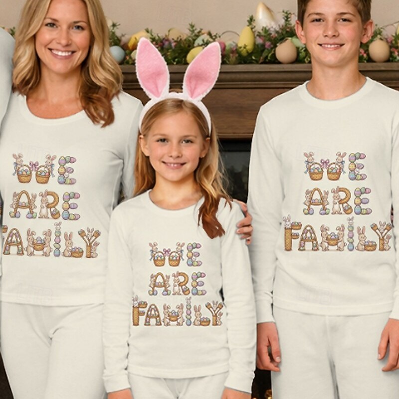 Family Easter Pajamas Graphic Bunny Casual Print Beige Long Sleeve Vacation Matching Outfits 2026 - $27.99 –P2