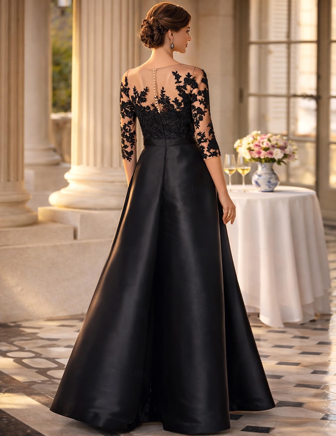 أفرول طول الأرض فستان أم العروس 3/4 الكم جوهرة أنيق حفلة ضيف حفل زفاف حفلة الزفاف ساتان مع زينة لون صلب 2026 - $197.99 –P2