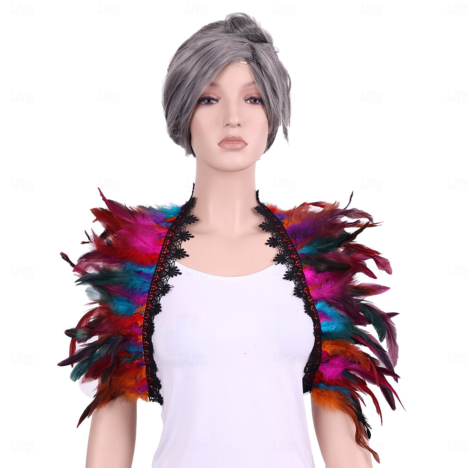 Carnaval 2026 Accessoires de Carnaval de Rio Samba Cape Châle Femme Plumes Rouges et Noires avec Bord en Dentelle Costume de Performance Festival Brésilien de 2026 ? $11.99 –P7