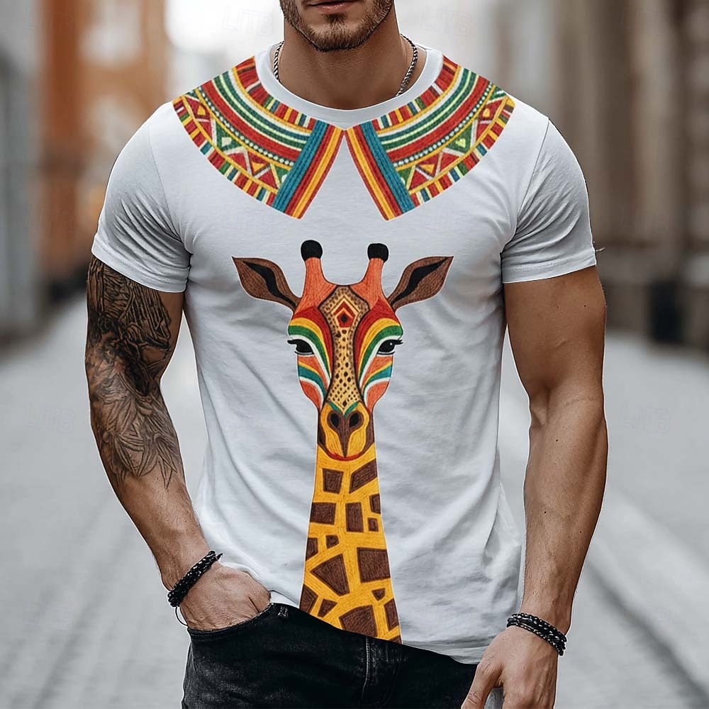 Voor heren Geometrisch T-shirt Korte mouw T-shirt 3D-afdrukken Strakke ronde hals Overhemd Modieus Etnisch Dagelijks Straat Zwart Groen Zomer Lente Kleding S M L XL XXL XXXL 2026 - $21.99 –P5