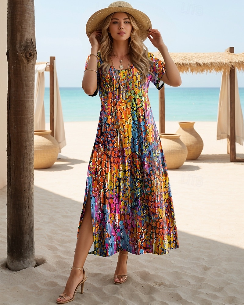 בגדי ריקוד נשים שמלת מידי שמלת קיץ שמלה עם כיווץ במותן חופשה יום יומי בוהו פרפר חופשה ליציאה רגיל פרחוני גראפי קשת שרוולים קצרים צווארון צווארון פול אדום כתום סגול בהיר סגול קיץ 2026 - $25.99 –P9