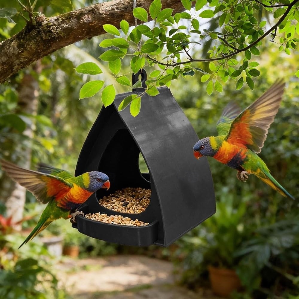 Κρεμαστή ταΐστρα πουλιών για κήπο με στέγη, πλαστική κρεμαστή ταΐστρα πουλιών, διακοσμητικός σταθμός ανοιχτού σχεδιασμού, ταΐστρες πουλιών για εξωτερικούς χώρους, ιδανικές για αυλή, αίθριο, κήπο και 2026 - $16.99 –P7