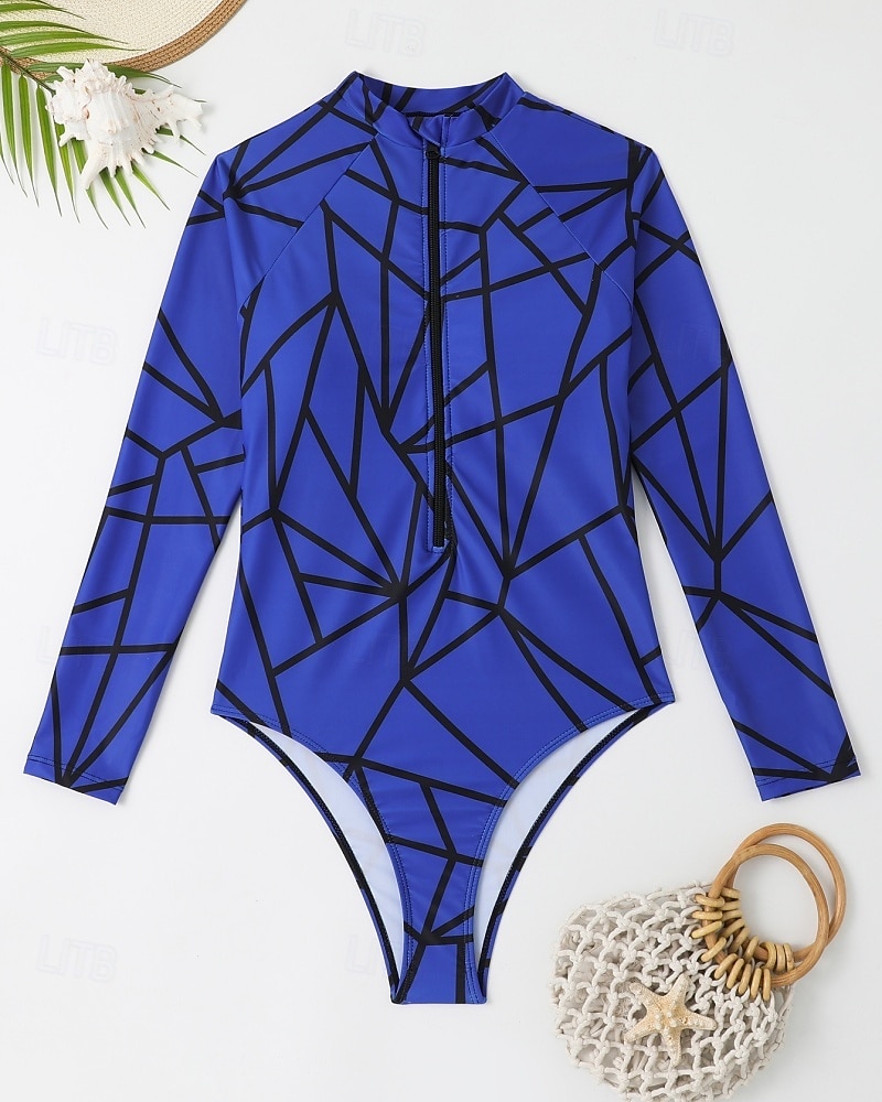 Γυναικεία Μεσαίου Πάχους Προστατευτικά Προστατευτικά Ονόματος One Pieces Rash Guards Μαγιό Γεωμετρικό Κουμπώσου Προστασία UV Ελαστικό Μακρυμάνικο Μαγιό Κορμάκι Σέρφινγκ Καταδύσεις Κολύμβηση Καλοκαίρι 2026 - $23.99 –P7