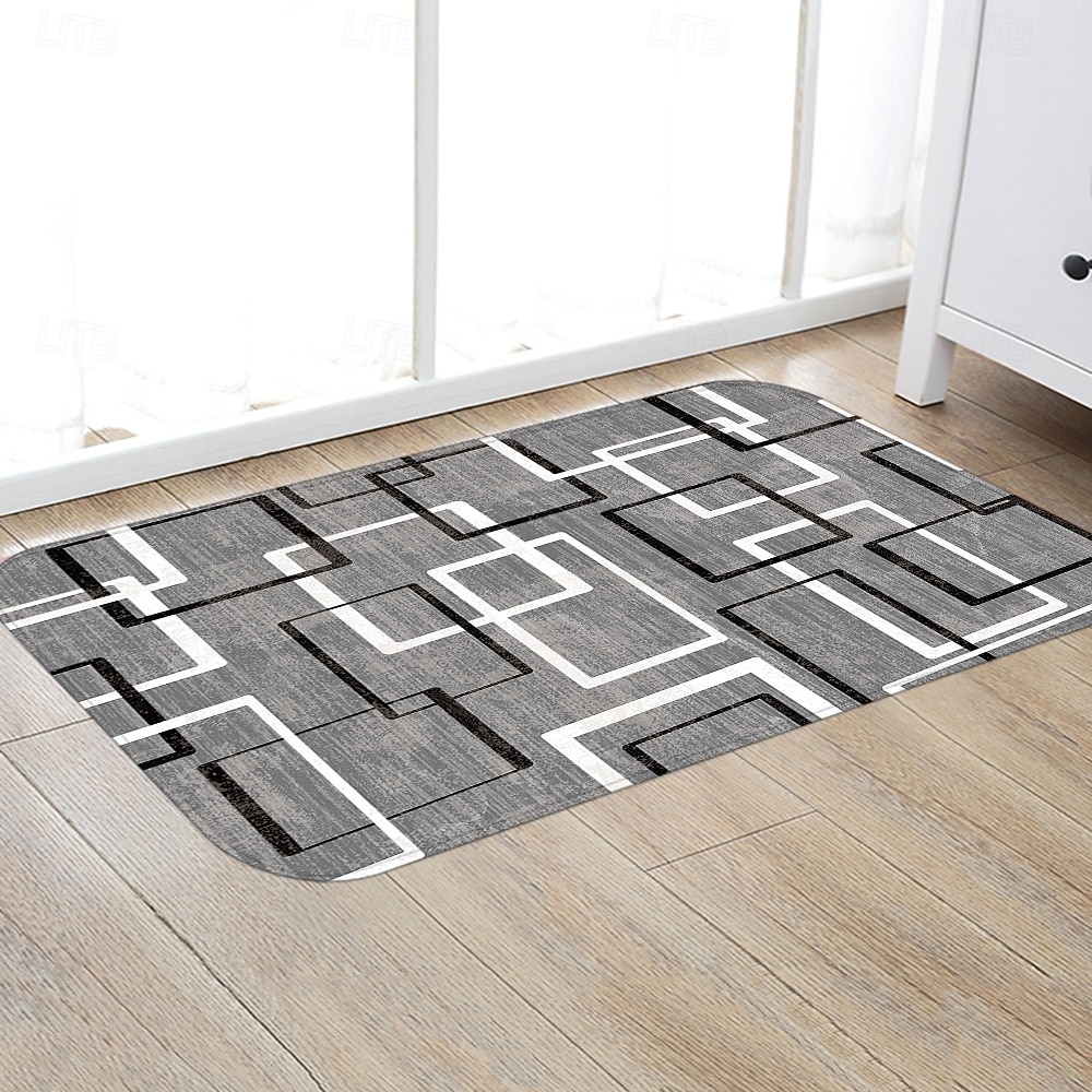 Tapete de corredor com estampa geométrica em tecido de flanela, decoração para casa, tapete de entrada à prova de poeira, absorvente e macio para banheiro. de 2026 por $17.99 –P4
