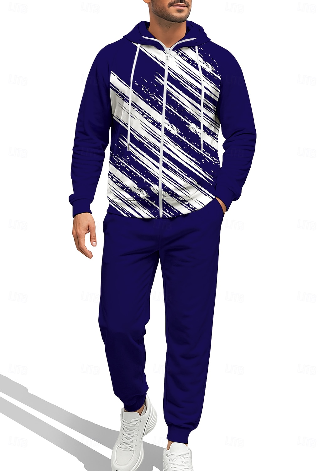 Муж. Толстовка Спортивный костюм Толстовка на молнии Кулиска Карманы Геометрический принт Брюки Толстовка Худи и брюки Осень Красный Тёмно-синий Тренировка в тренажерном зале Повседневный Баскетбол 2026 - $43.99 –P5