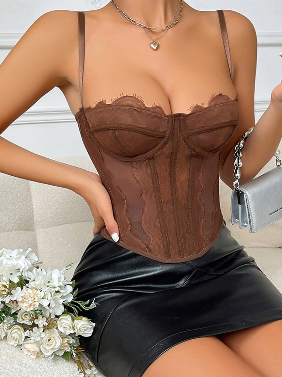 Per donna Intimo Modellante Sexy Dolce Colore Puro Pizzo Vacanza Streetwear Data Senza Maniche Spalline Blu Nero Bianco Viola Marrone Estate Primavera Vestibilità aderente del 2026 a $25.99 –P6