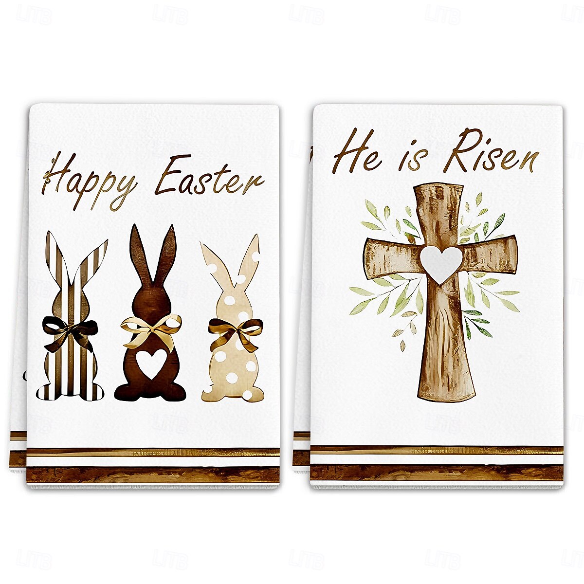 2 stk. kjøkkenhåndklær med påskehare-trykk, vaskbare vårhåndklær med påskehare &eggmønstre, moderne gårdshus rektangulære oppvaskkluter egnet for vårsesongdekorasjonsgave 2026 - $9.99 –P15