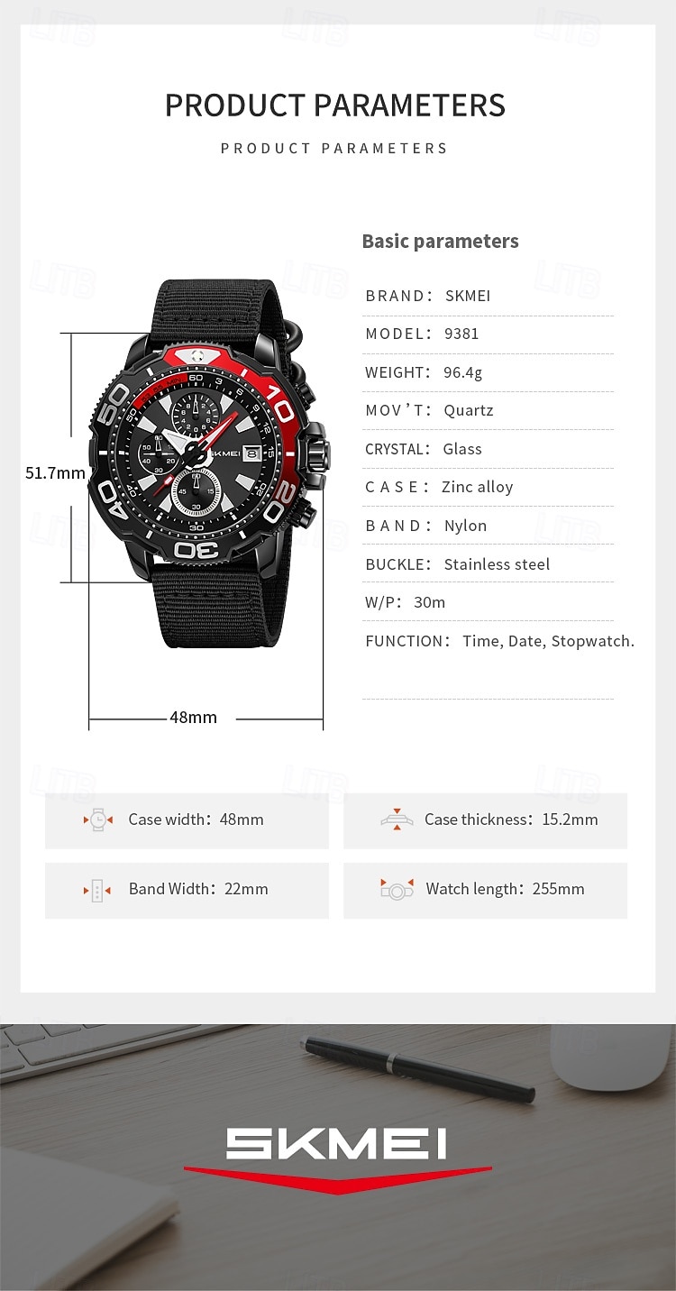 SKMEI Men Quartz Watch Sports Fashion Casual Business Stopwatch Calendar Waterproof Decoration Nylon Watch 2026 - $39.99 –P15
