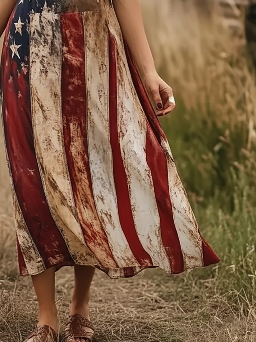 Per donna Abito lungo maxi Vestito Casual Abito Sottoveste Moda Essenziale Moderno Quotidiano All'aperto Spiaggia Vestibilità regolare Bandiera Americana Senza Maniche Girocollo Rosso Estate Primavera del 2026 a $29.99 –P3
